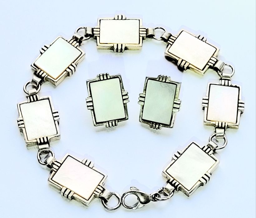 Bransoletka i kolczyki srebro 925 masa perłowa, masywne i eleganckie