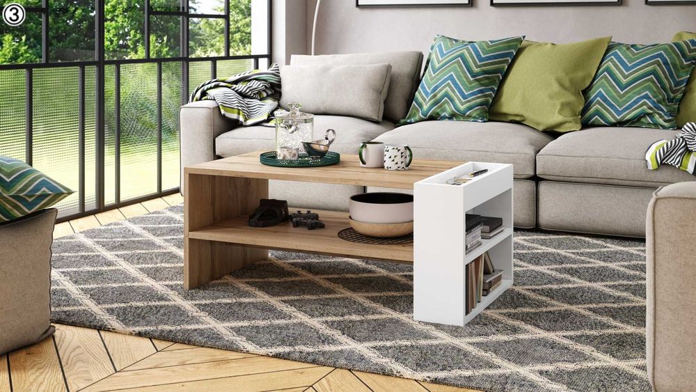 NEFRI różne kolory | ŁAWA do salonu STOLIK KAWOWY z REGAŁEM Mazzoni