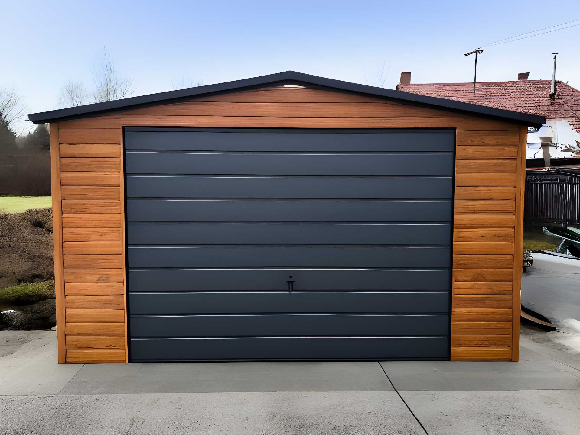 Garaż blaszany drewnopodobny schowek ogrodowy 4x6 (7x5 8x6 9x6 10x5)