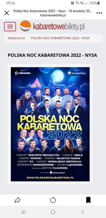 2 Bilety na Polska Noc Kabaretowa 2022 w NYSIE, miejsca VIP!!!