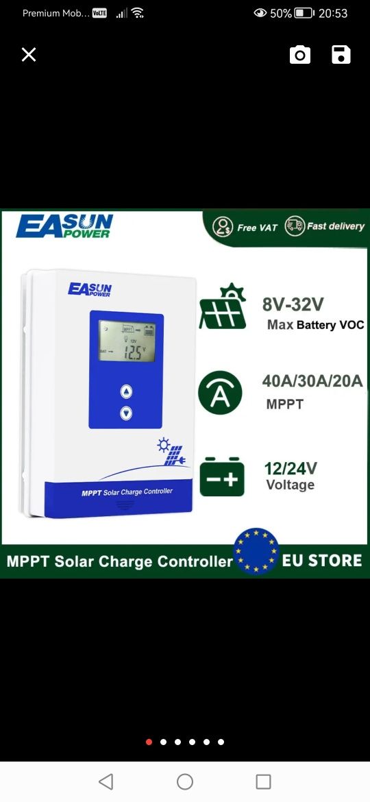 Regulator easun, sterownik solarny mptt 20A.