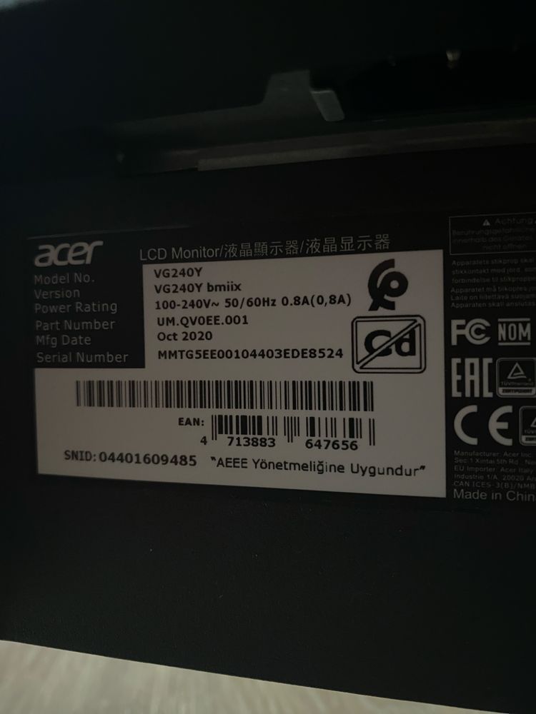 Monitor ACER NITRO 24” vg240ybmiix 75hz