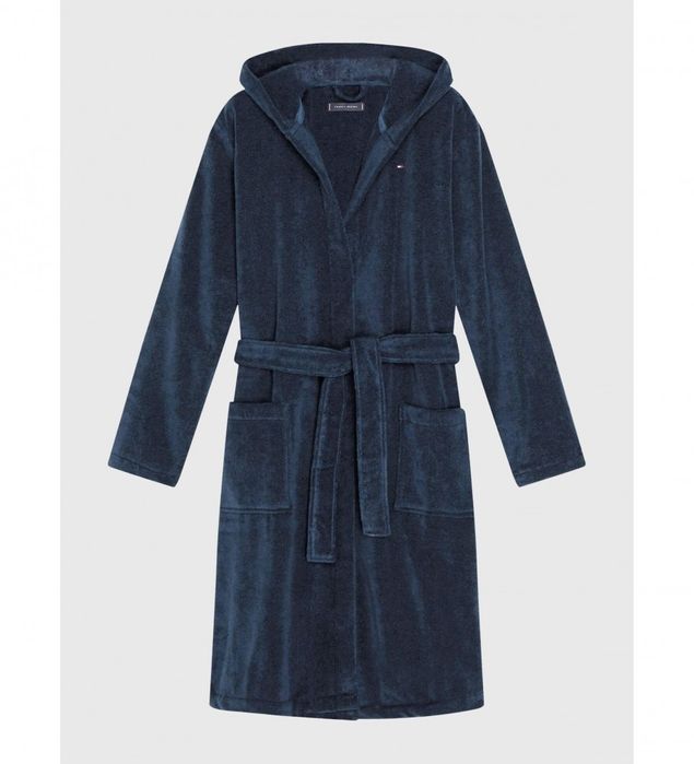 Szlafrok z kapturem granatowy logo Tommy Hilfiger M