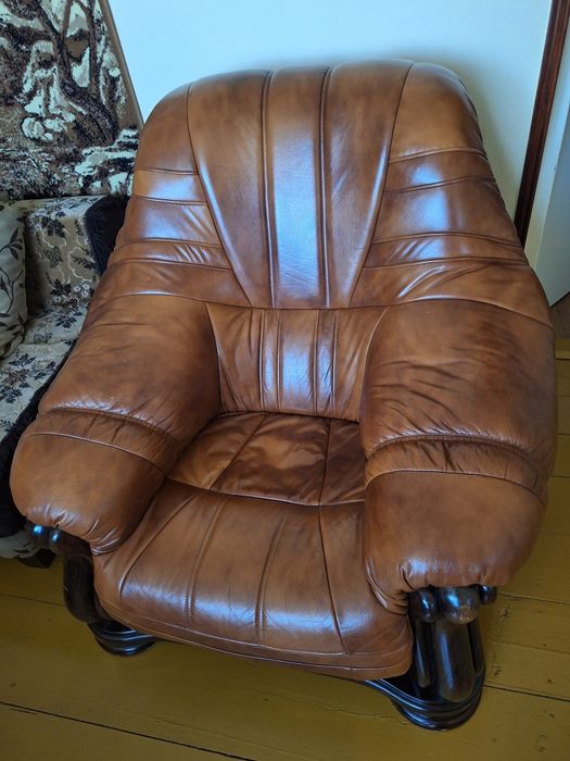 Zestaw wypoczynkowy/ SKÓRA!/ Kanapa+fotele+meblościanka