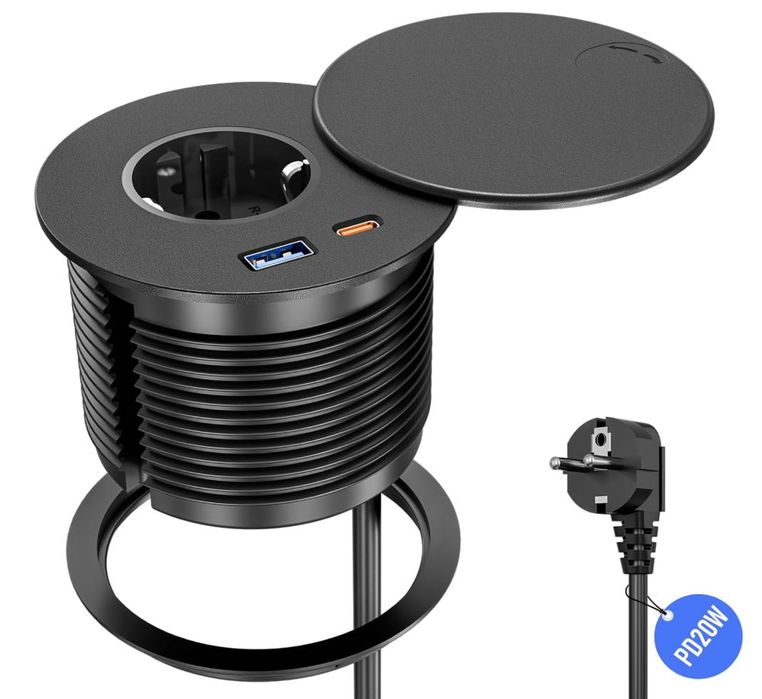 Gniazdko meblowe 220v USB A-C PD 20 W, gniazdko blatowe slide box