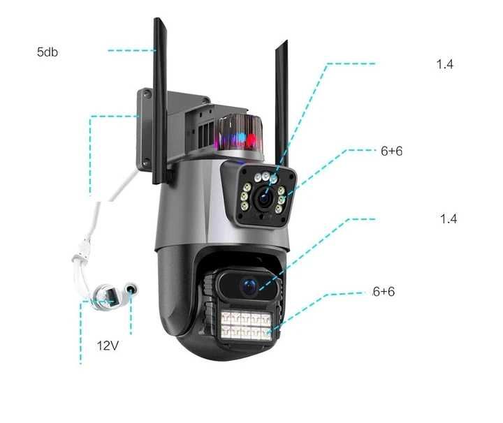 Вулична охоронна поворотна WIFI камера Dual Lens Zoom 8MP сирена