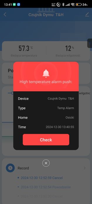 Wykrywacz dymu WIFI z pomiarem temperatury i wilgotności - ALARM