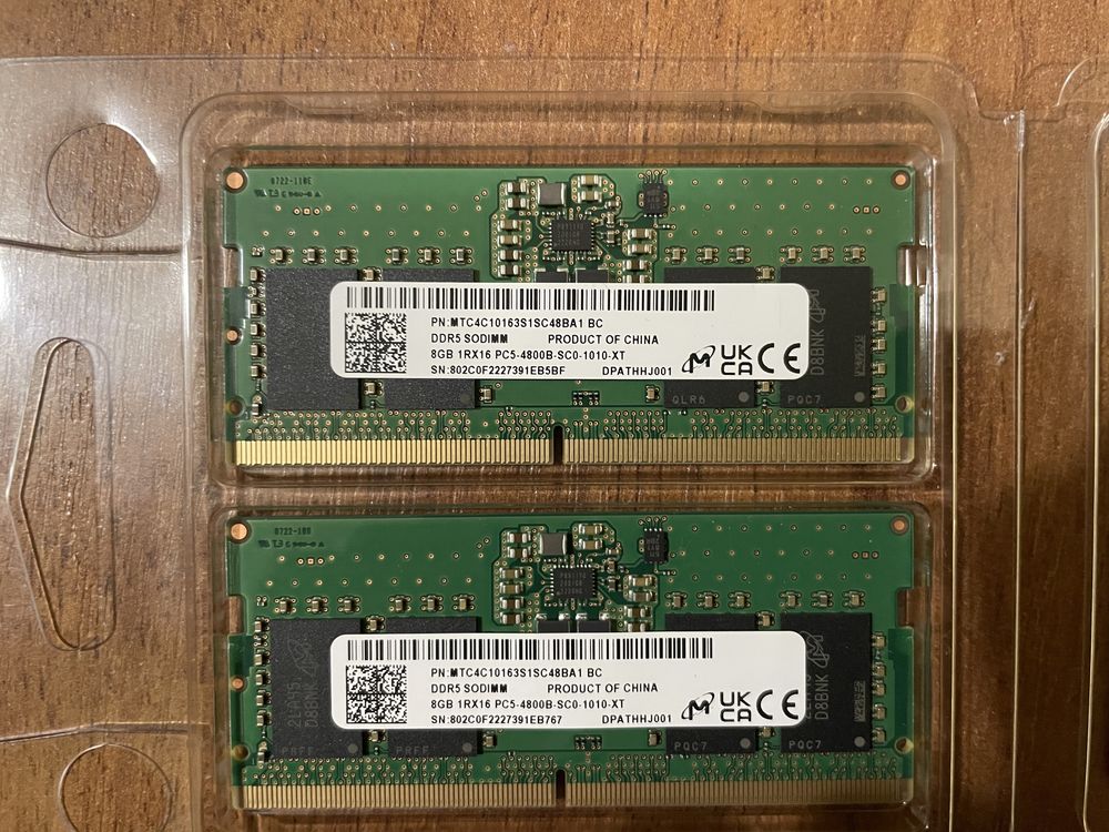 Оперативная память Micron 16GB 2x8GB SO-DIMM DDR5 4800 MHz