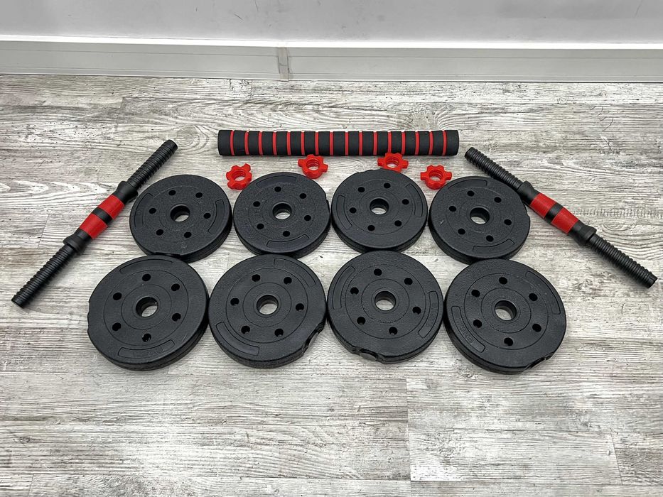 Zestaw Hantle Regulowane na Gryf 10KG Bitumiczne Sztangielki Ćwiczenia