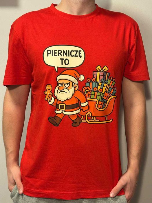 Koszulka Świąteczna Męska Czerwień Mikołaj "Piernicze To"