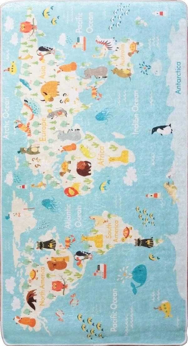 Dywan miękki, dziecięcy, edukacyjna mapa, 80x150 cm