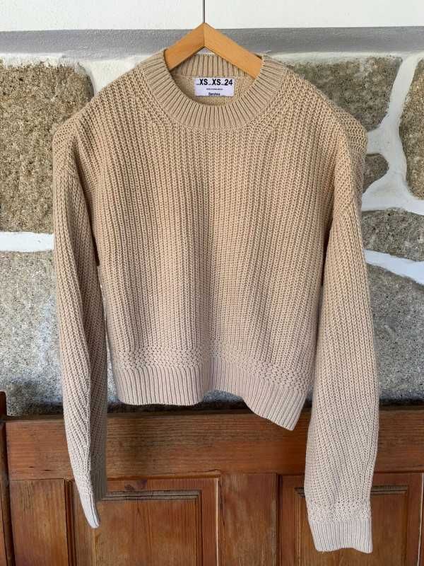Camisola de malha curta bege Sweater Bershka