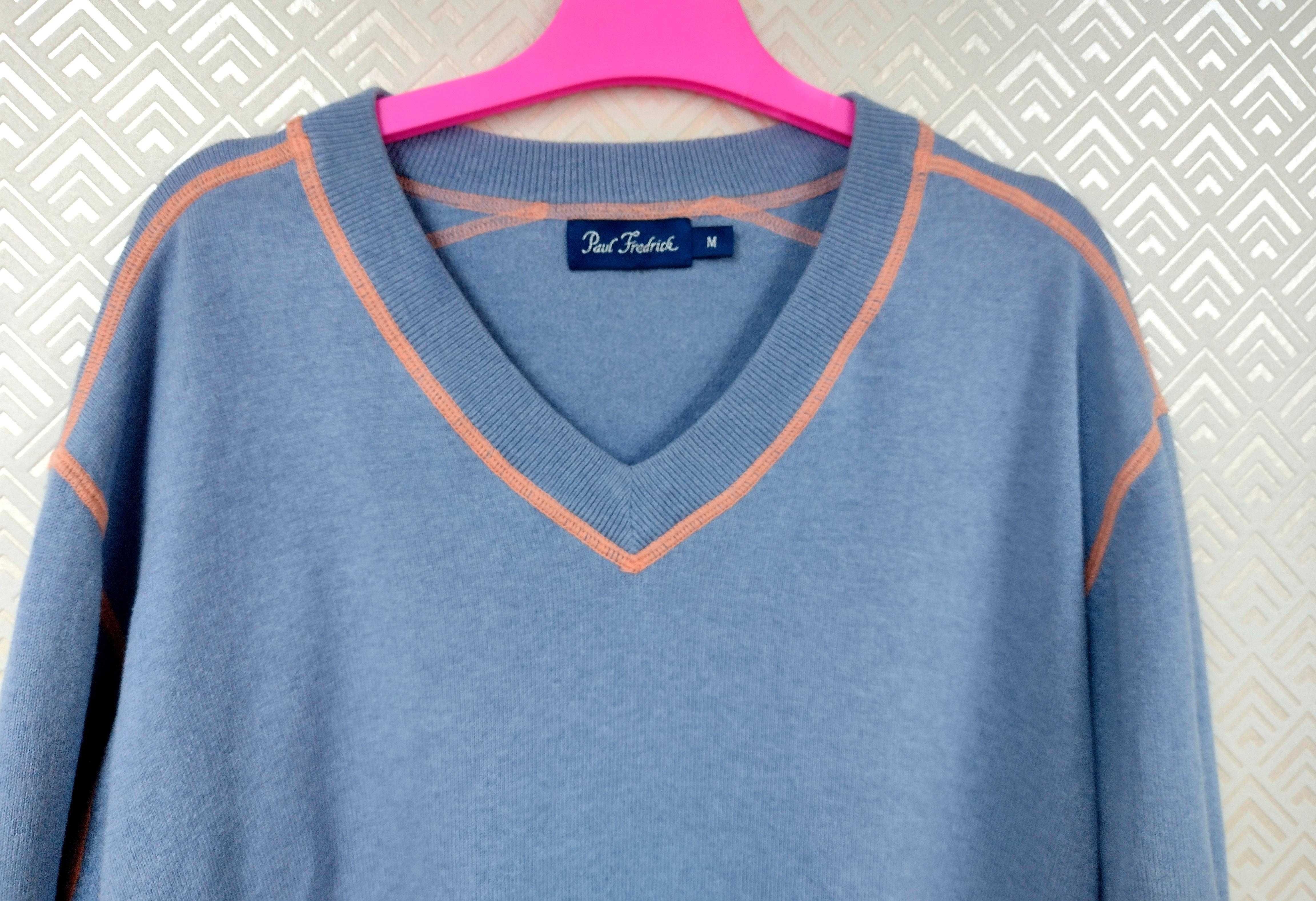 Sweter w serek bawełna kaszmirM męski damski unisex długi rękaw błekit