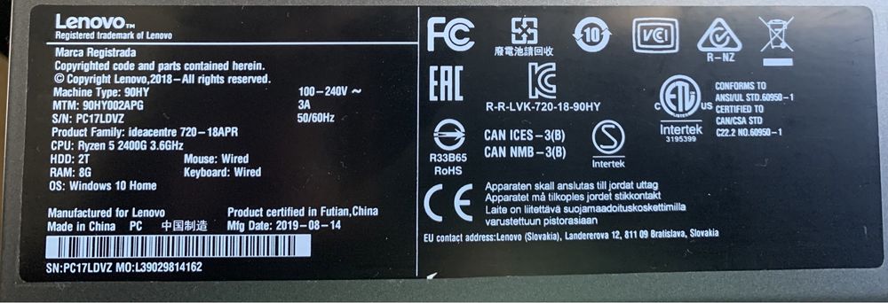 PC Desktop - CPU Torre -  AMD RYZEN 5 2400G 3.600 GHZ
