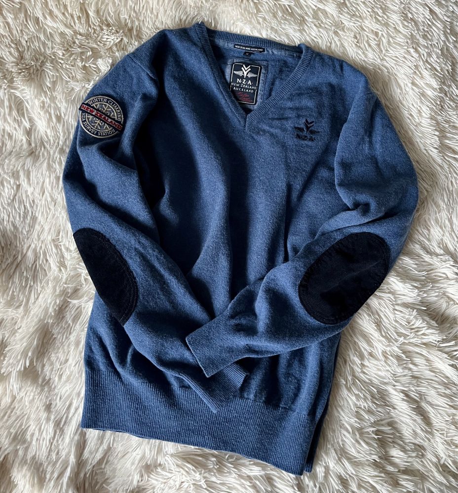 New Zealand Auckland niebieski wełniany sweter M