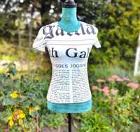 Bluzka top biały Gazette John Galliano S 2000 y2k koszulka nadruk