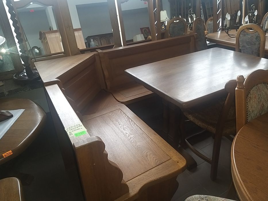Narożnik kuchenny dębowy 150x200 cm + stół + 2 krzesła stan bdb