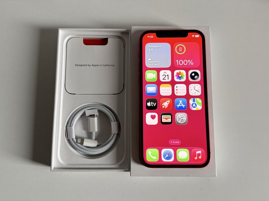 Iphone 12 Product Red 64GB, kondycja baterii 100%, Face ID działa