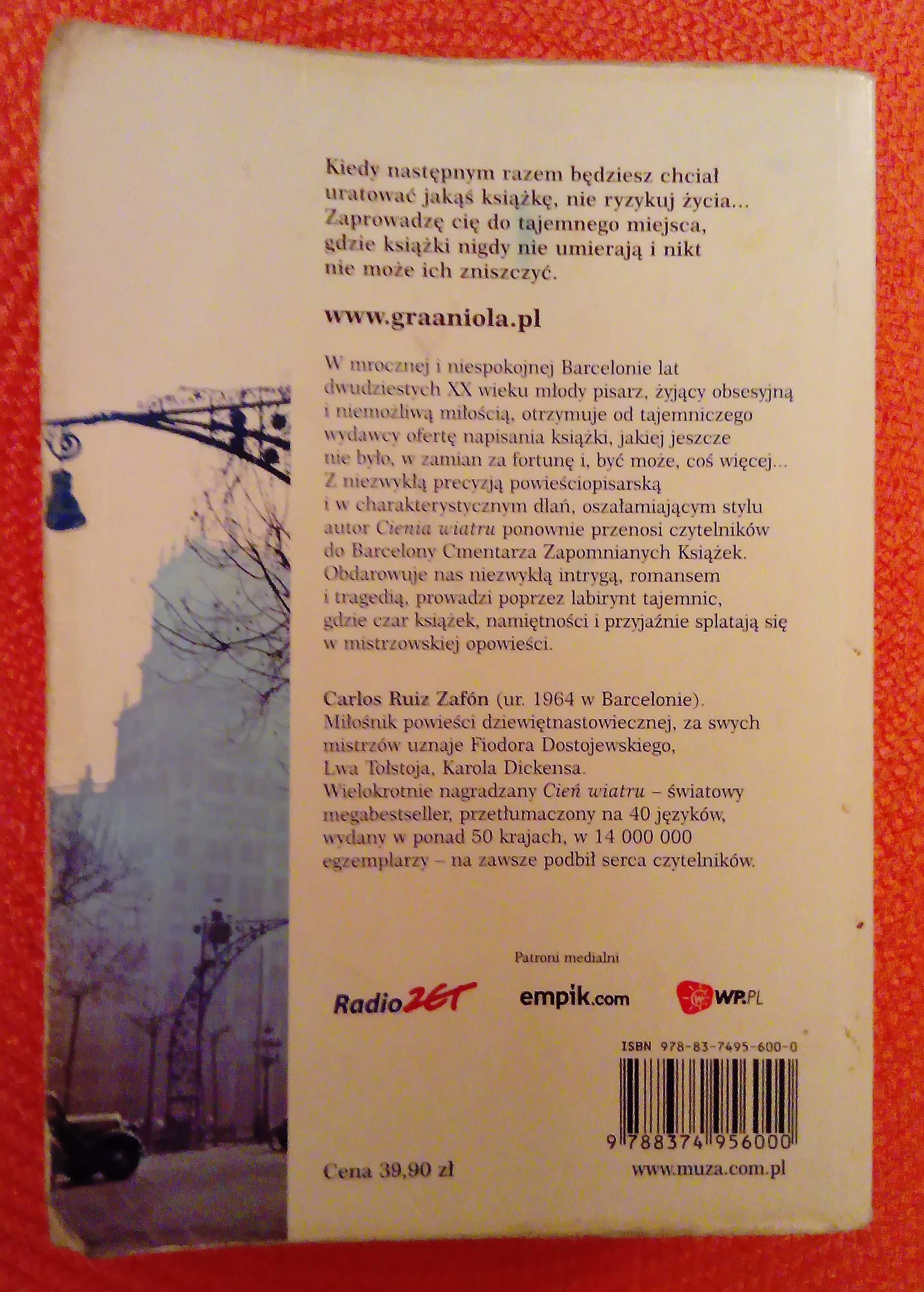 Książki "Cień wiatru" i "Gra Anioła" C. R. Zafona - cena za 2 książki