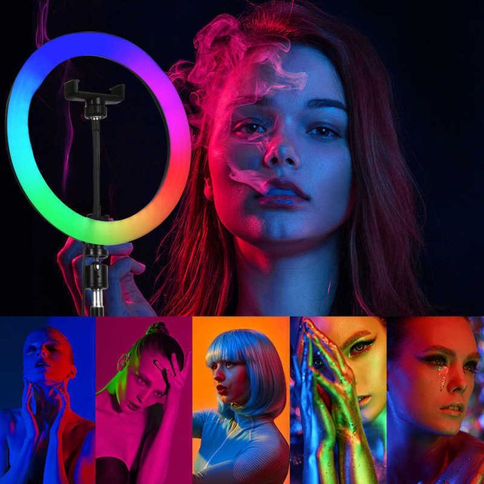 Кільцева RGB лампа 33 см, від USB, з тримачем для телефону, RING MJ33