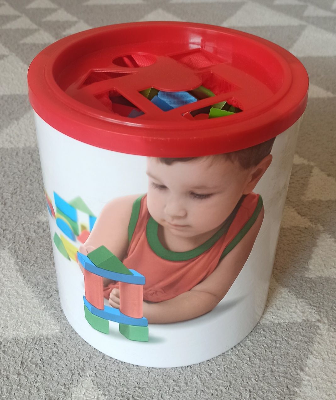 Kolorowe klocki drewniane w wiaderku, ponad 80 elementów, sorter