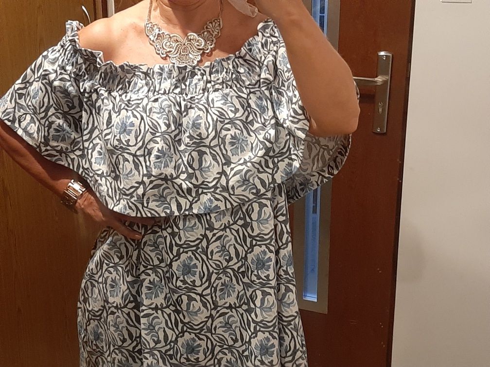 Sukienka H&M- wakacyjny, hiszpański dekolt XL/XXL, stan idealny