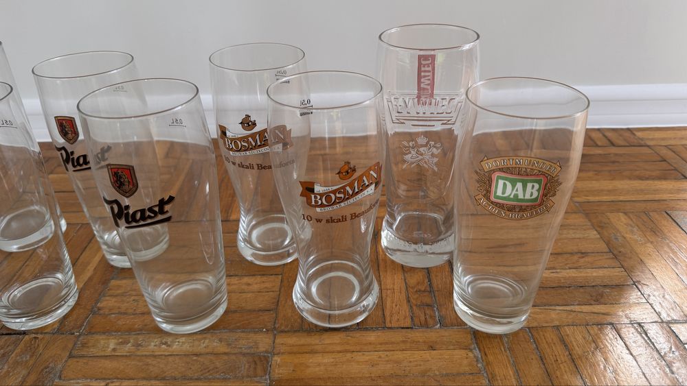 9 kufli do piwa 0,5l Żywiec, Piast, Bosman