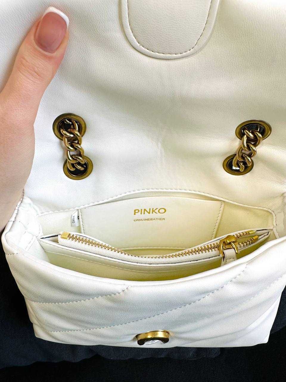 Біла сумка Pinko, шикарний пуф Pinko