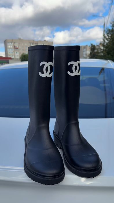 Женские черные резиновые сапоги chanel шанель