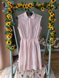 Vintage damska sukienka ludowa folk Pudrowy bawarska  róż Xs/S z kołni