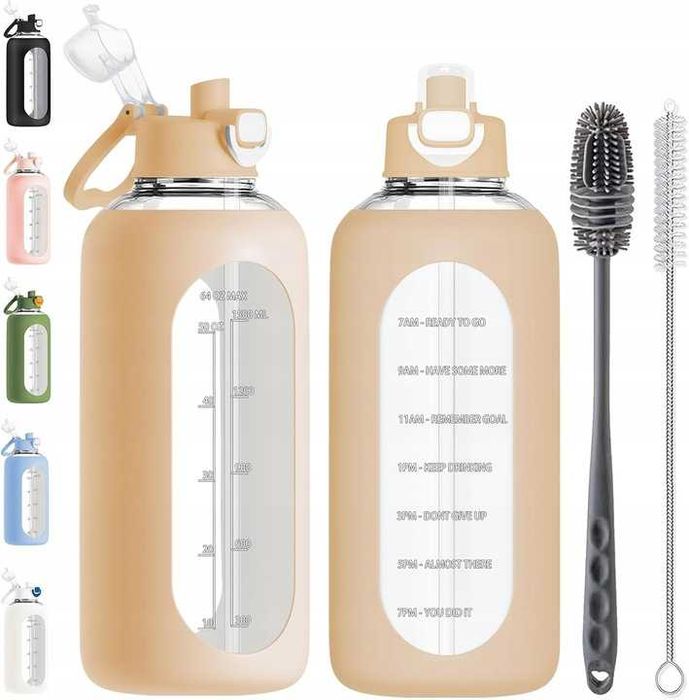 Butelka szklana RNCKUUE 2000 ml 2L ze słomką Motywacyjna + szczotka