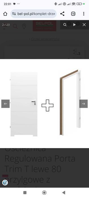 Komplet Drzwi Łazienkowe z Ościeżnica Porta 80 Lewe