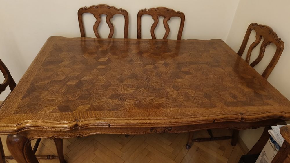 Sprzedam stół dębowy z litego drewna w stylu retro/vintage + 6 krzeseł