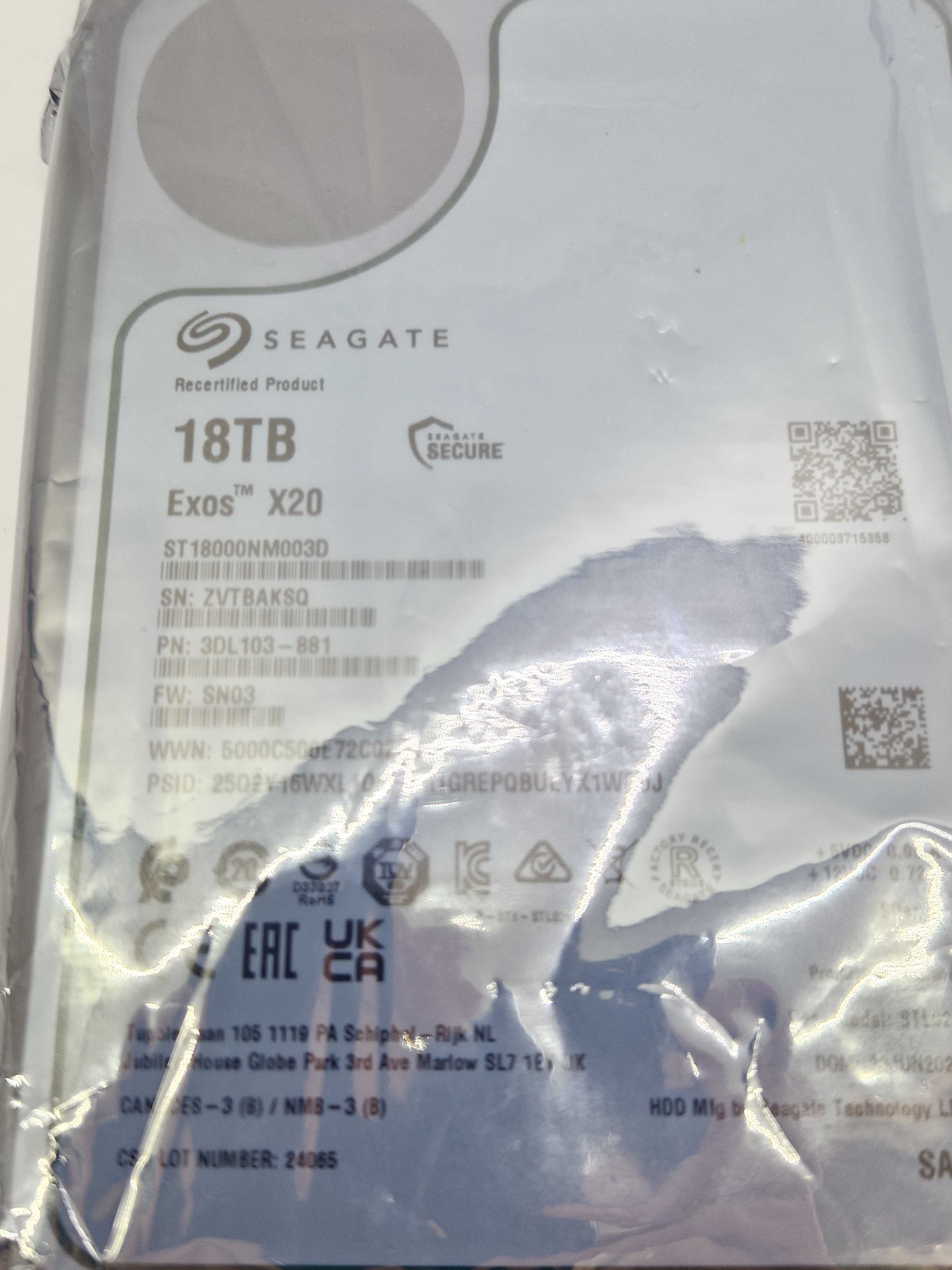 Dysk twardy Seagate Exos X20 ST18000NM003D 18TB SATA III 3,5"