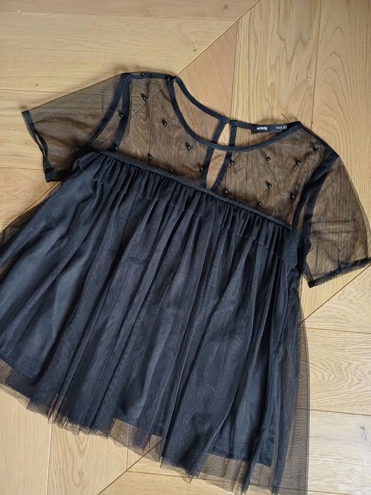 Bluzka czarna sinsay szyfonowa z perełkami XS