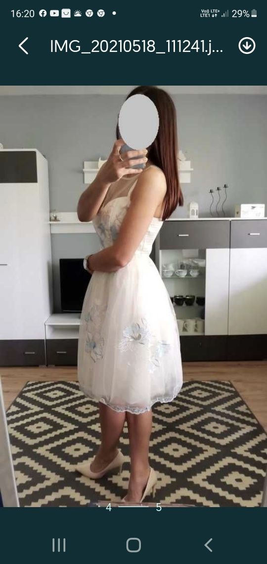 Kremowa sukienka tiul kwiaty S-M wesele