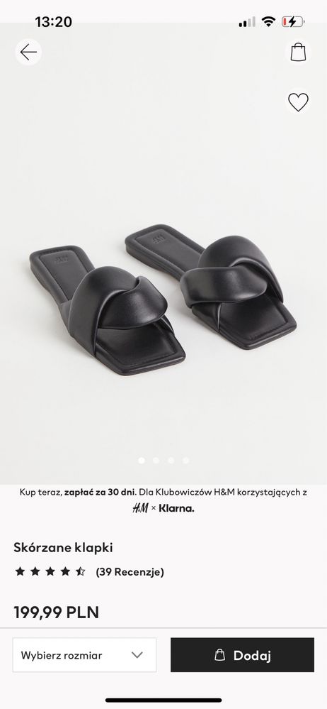 H&M premium klapki skorzane skóra czarne 41