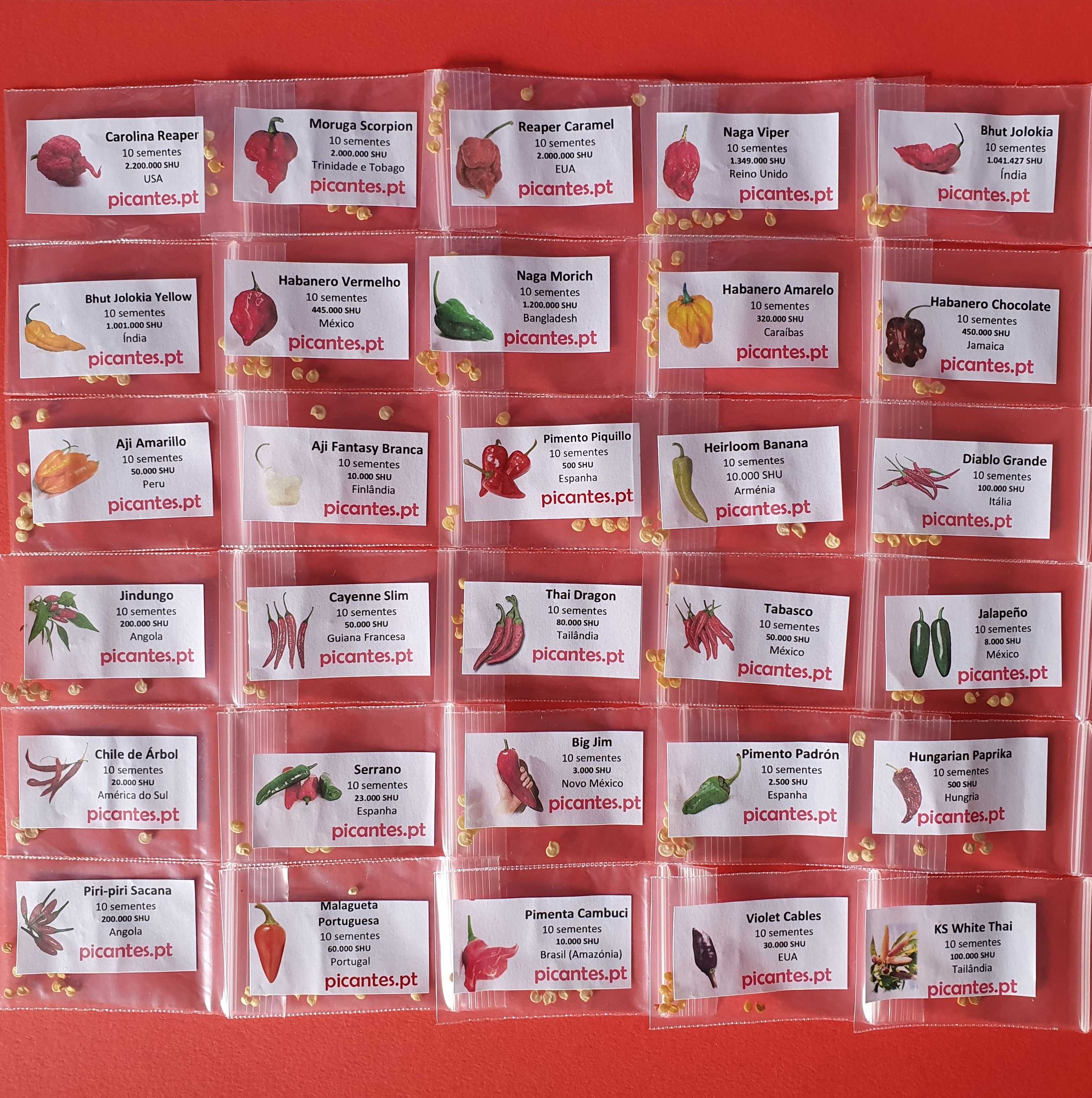 KIT PACK 30 Variedades de Pimentas Malaguetas do MUNDO 300 sementes