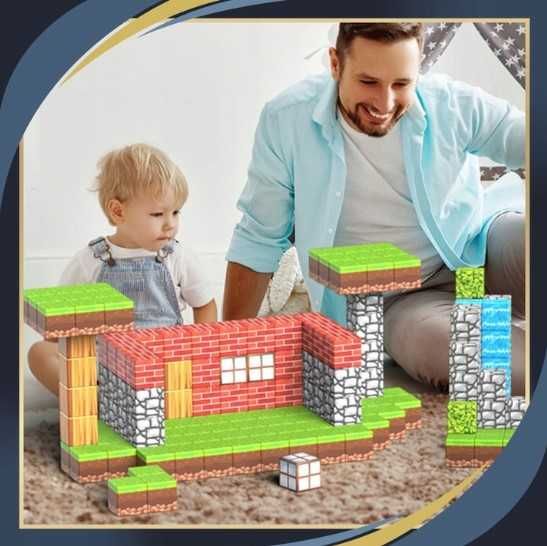 Klocki Magnetyczne MINECRAFT Sześciany 50 Klocków + 4 Figurki