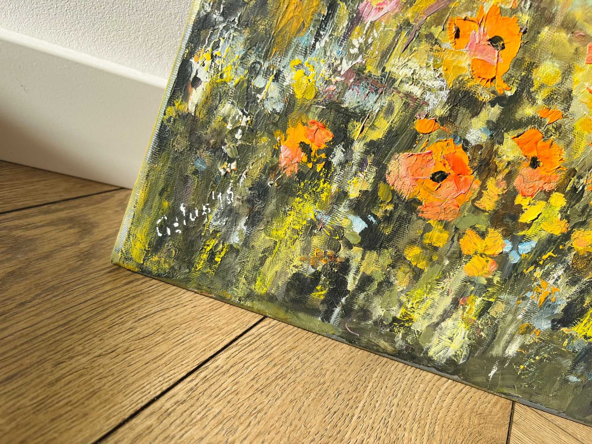 Obraz ręcznie malowany – Letnia łąka w blasku słońca, 50x60 cm