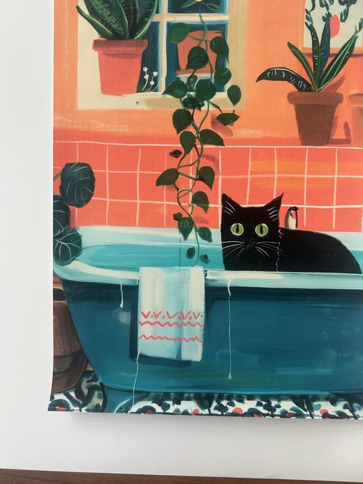 Plakat A4, retro, vintage, kotek w wannie, ozdoba do łazienki, 20/30cm