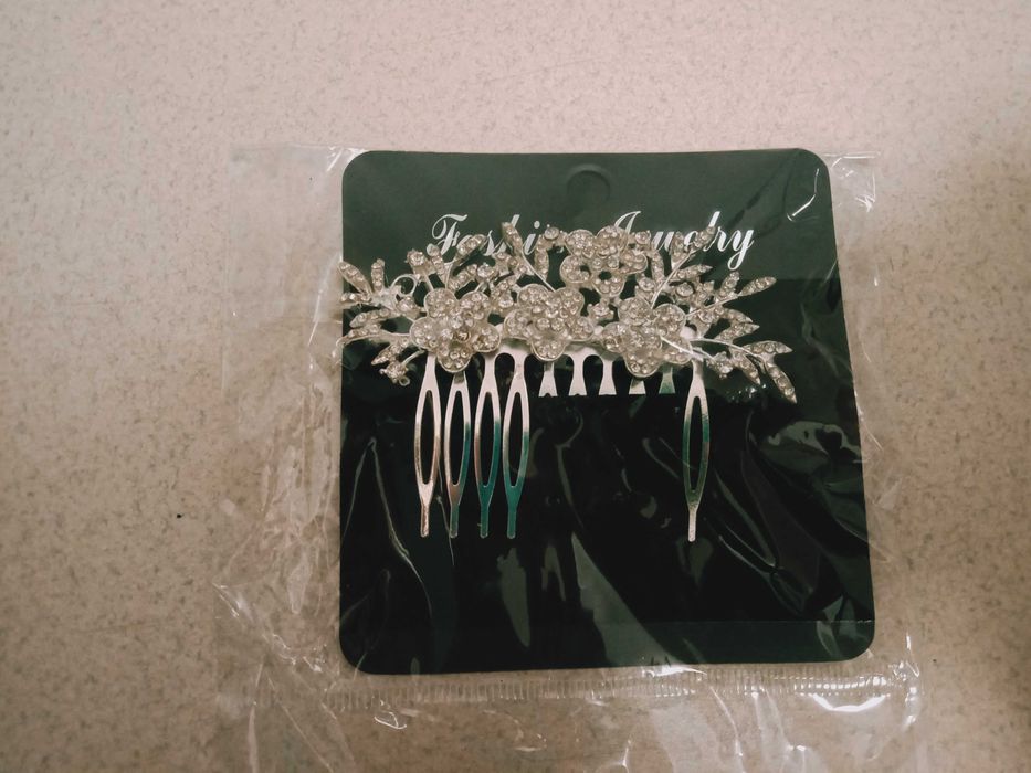 Ozdoba do włosów grzebyk srebrny ślub