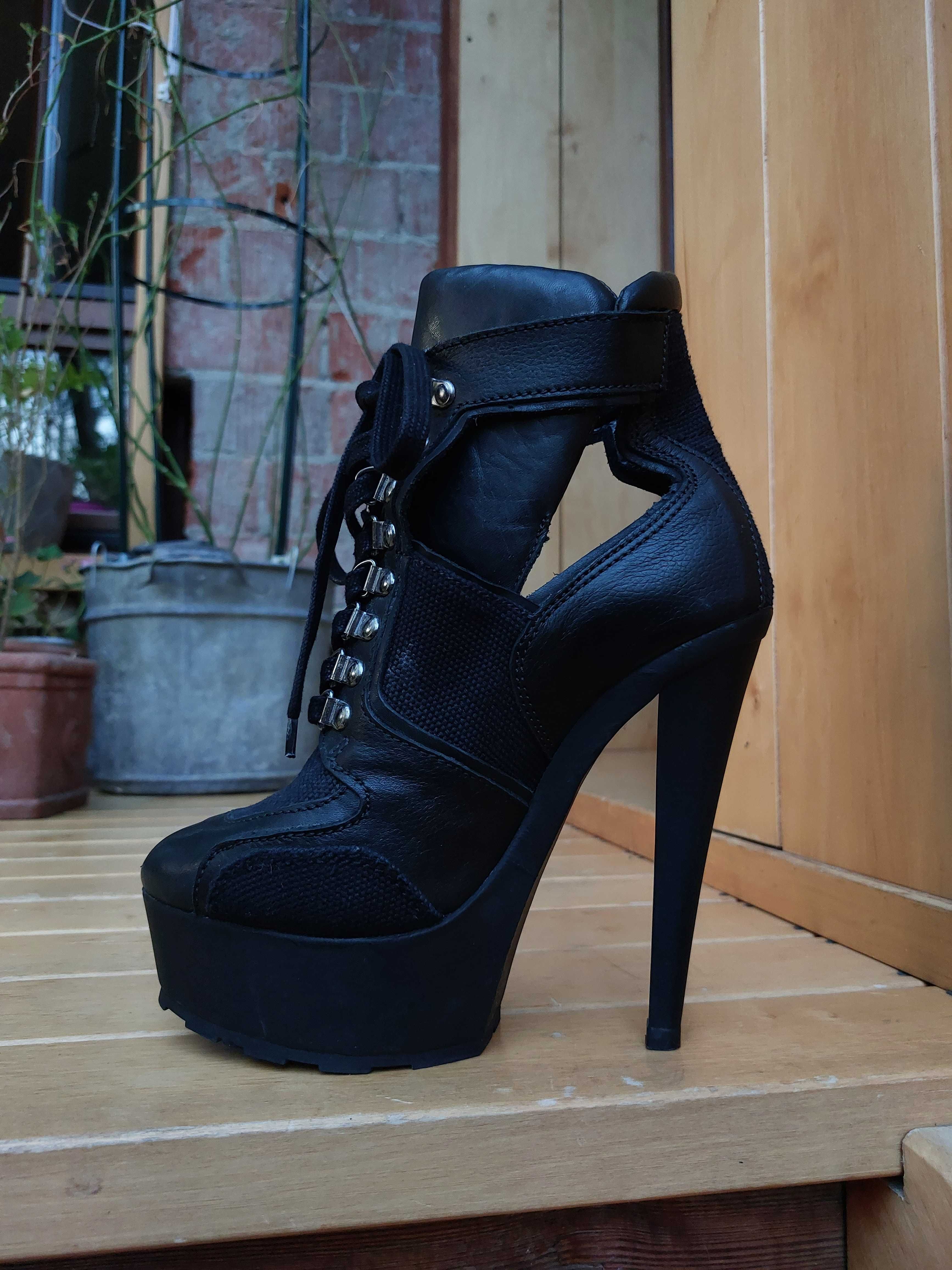 czarne botki River Island Rihanna 39 platformy szpilki pleaser fetish