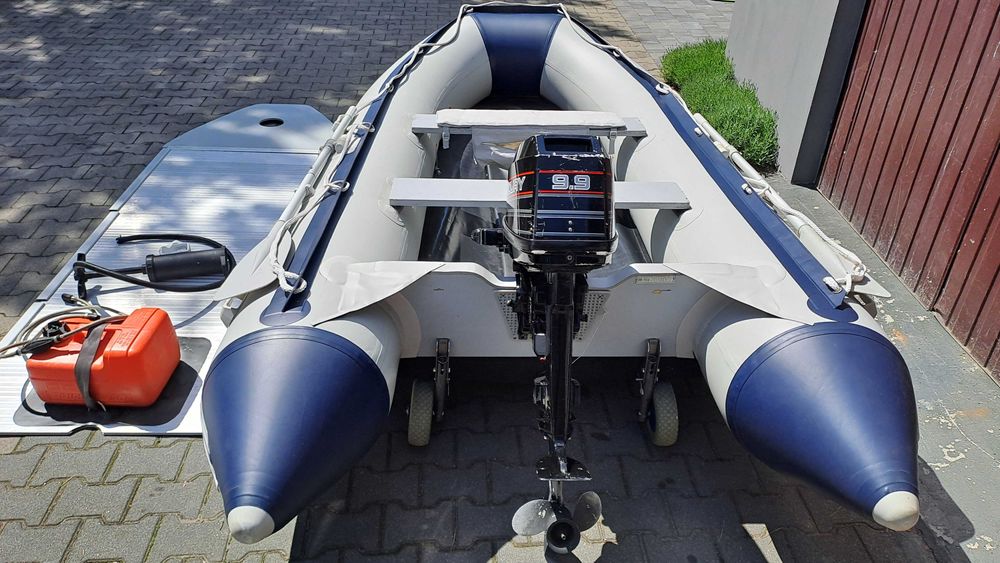 Ponton + silnik MERCURY 9.9km alu podłoga wiosła pompka komplet bdb !