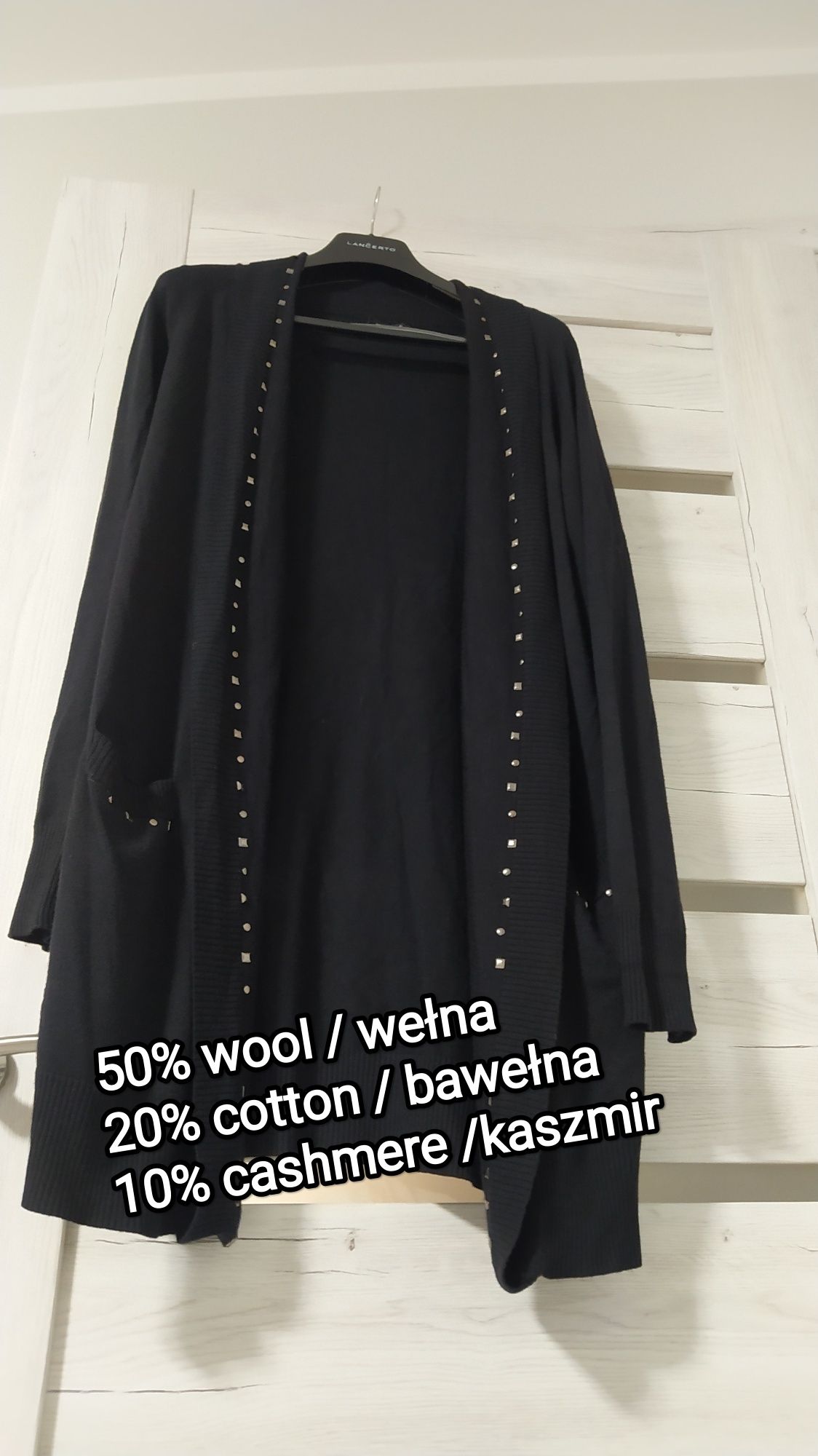 Czarny wełniany sweter kardigan S/M miss piu z kaszmirem