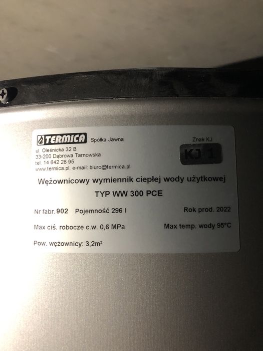Termika WW300PCE bojler, wymiennik z jedną wężownicą