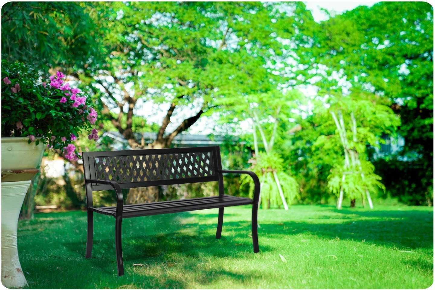 Ławka ogrodowa z oparciem ławeczka parkowa metalowa SOLIDNA