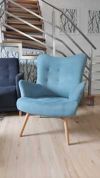 Fotel typu uszak w stylu skandynawskim drewniane nogi stan bardzo dobr