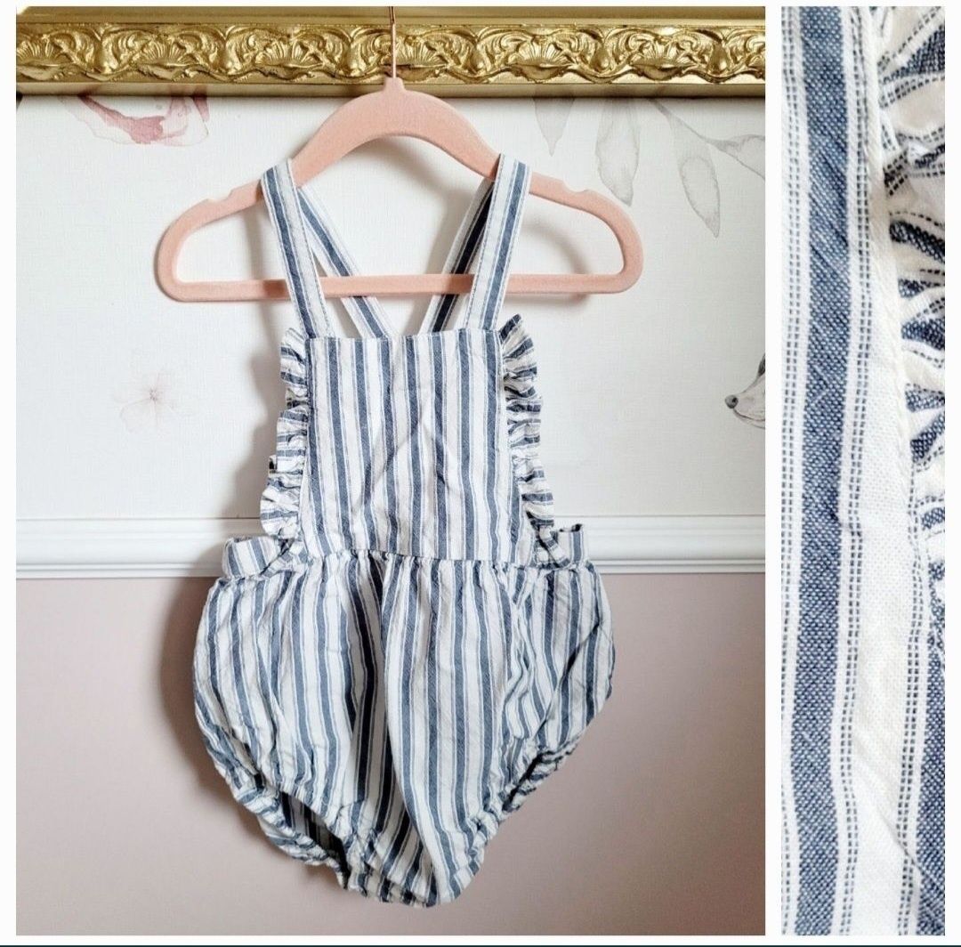 Kombinezon 86 ogrodniczki spodenki bloomersy w paski styl marynarski