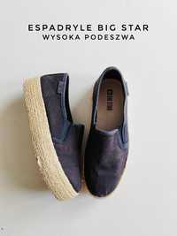 Czarne espadryle Big Star wysoka podeszwa